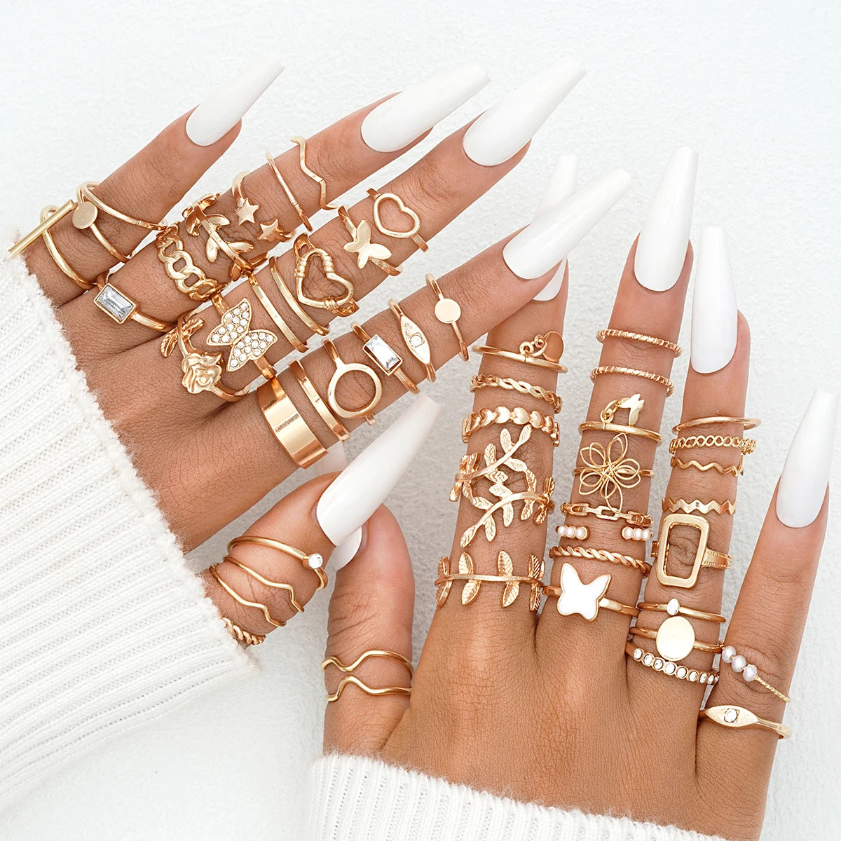 58 PCS Vintage Gold Stackable Ring Set