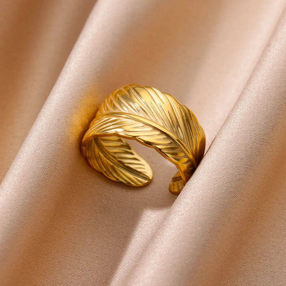 Vintage Gold Chunky Open Ring for Women – Stainless Steel Geometric Band