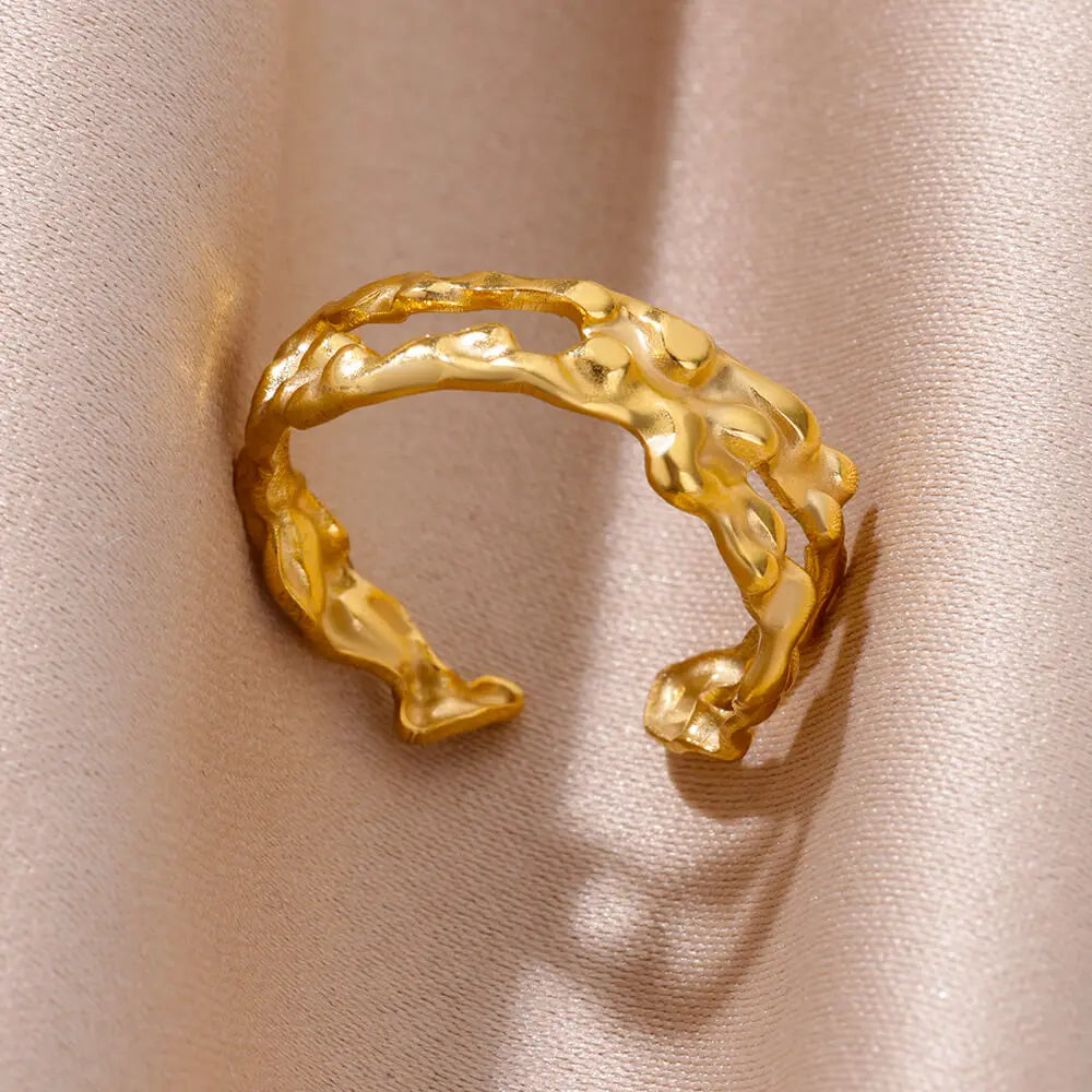Vintage Gold Chunky Open Ring for Women – Stainless Steel Geometric Band