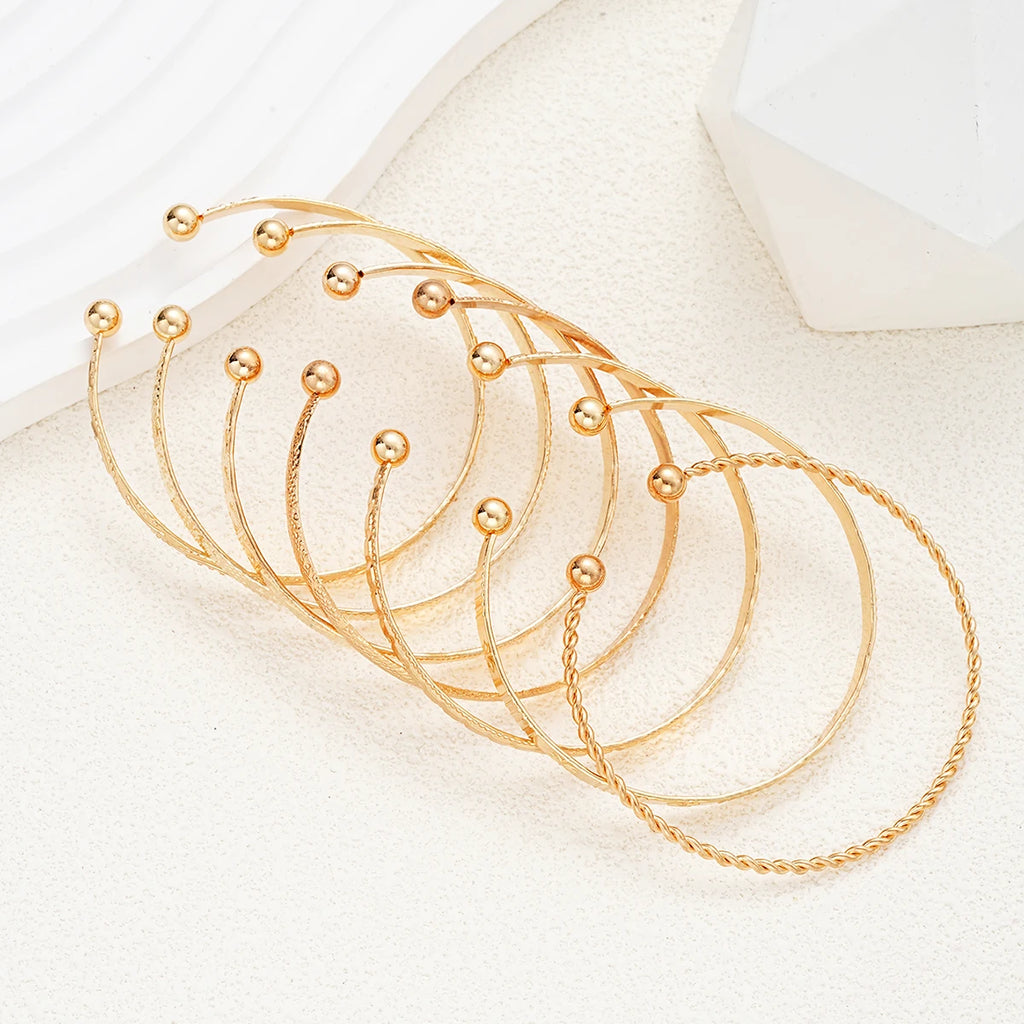 Punk Gold Heart Bracelet Set (7PCS) – Streetwear Open Bangles for Women