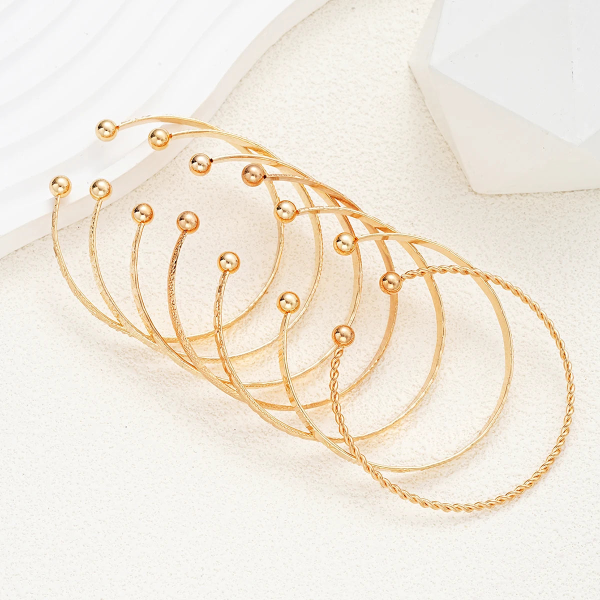 Punk Gold Heart Bracelet Set (7PCS) – Streetwear Open Bangles for Women