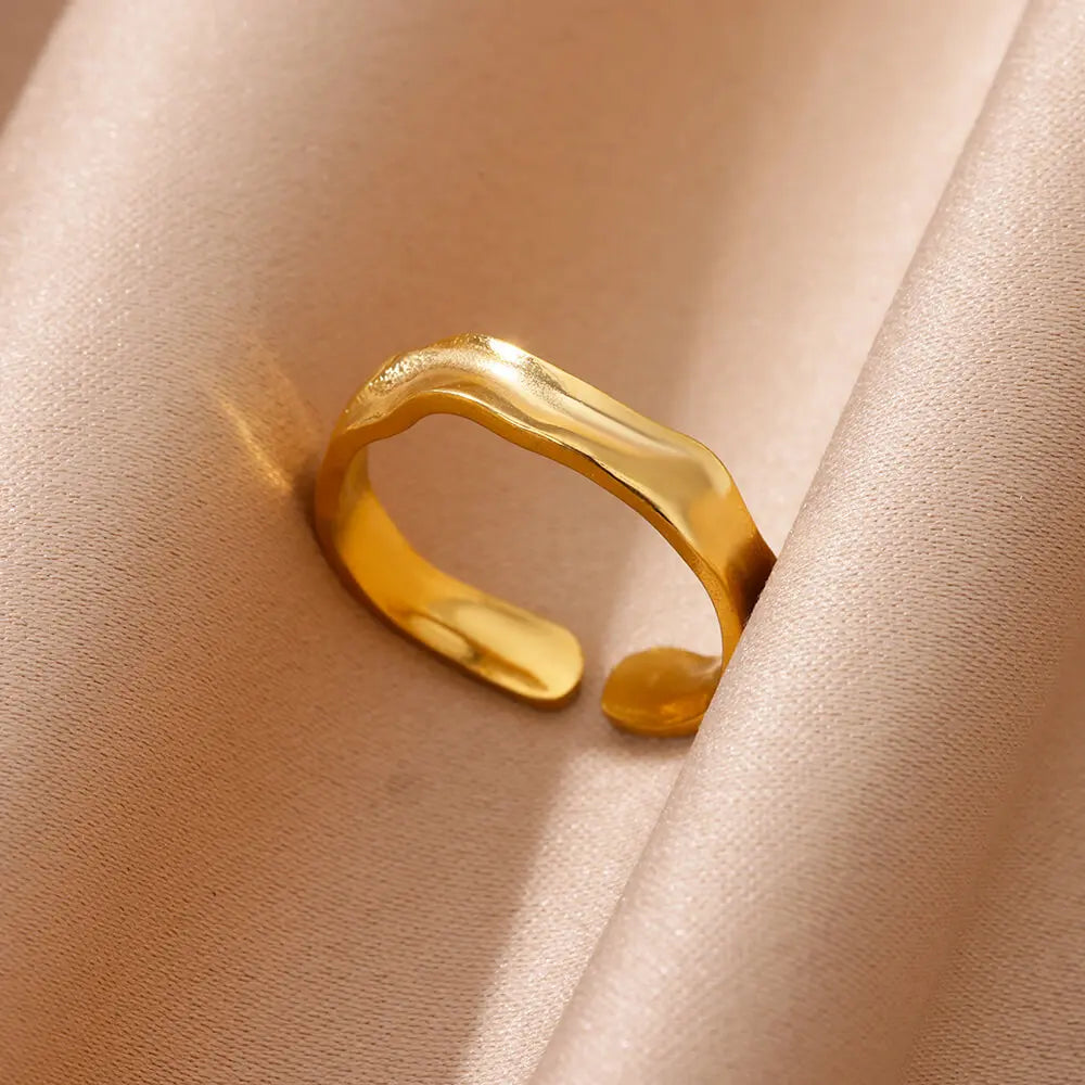 Vintage Gold Chunky Open Ring for Women – Stainless Steel Geometric Band