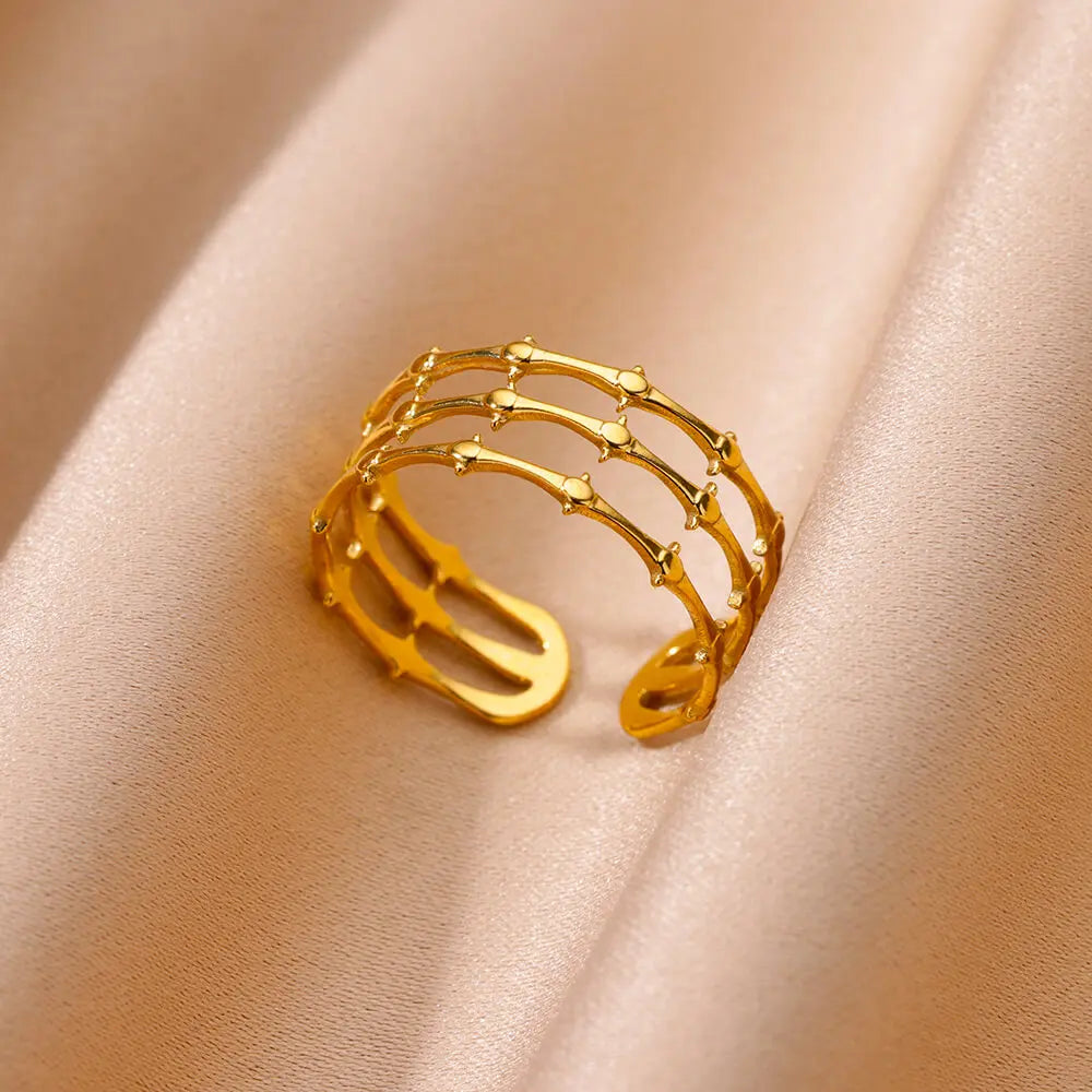 Vintage Gold Chunky Open Ring for Women – Stainless Steel Geometric Band