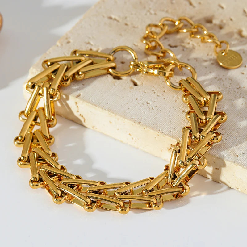 EILIECK Gold Geometric Chain Bracelet