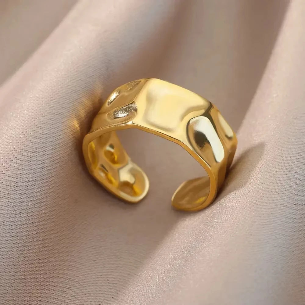 Vintage Gold Chunky Open Ring for Women – Stainless Steel Geometric Band