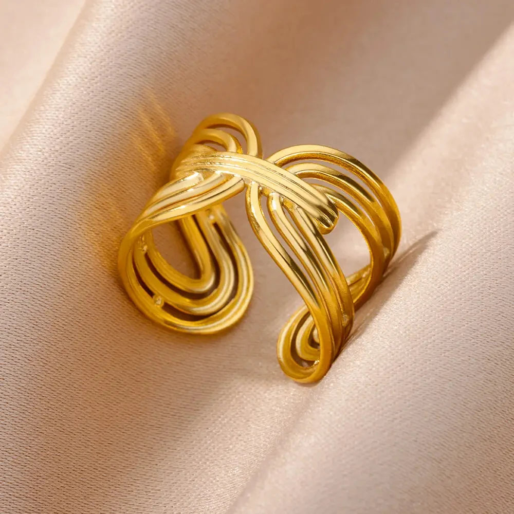 Vintage Gold Chunky Open Ring for Women – Stainless Steel Geometric Band