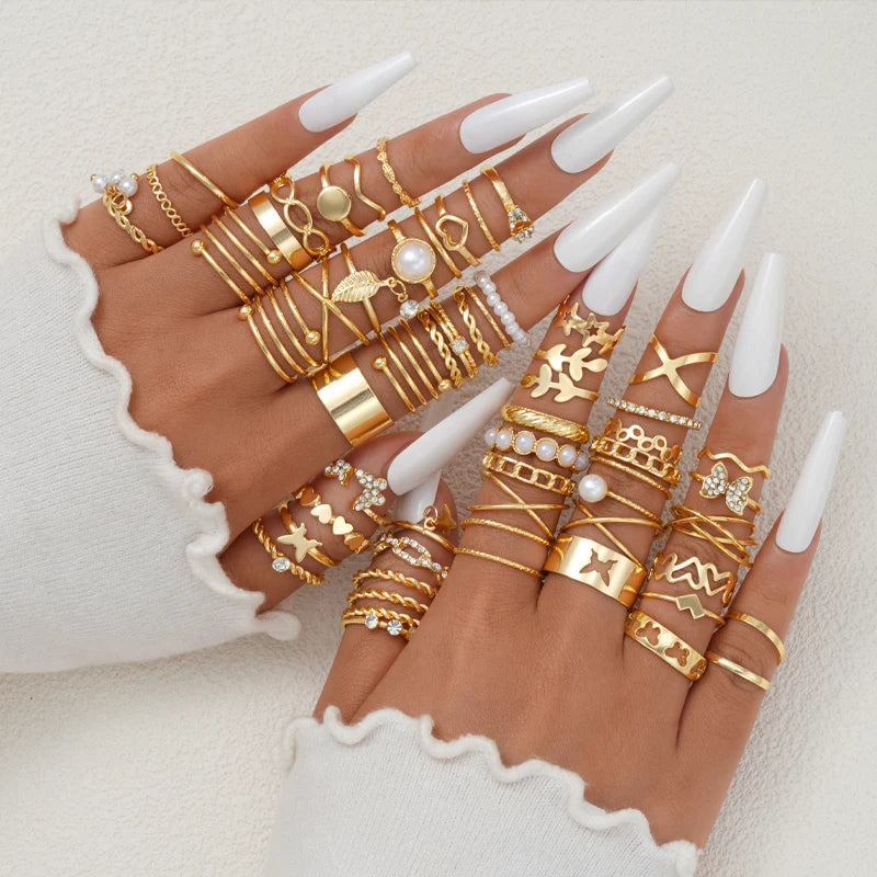 58 PCS Vintage Gold Stackable Ring Set
