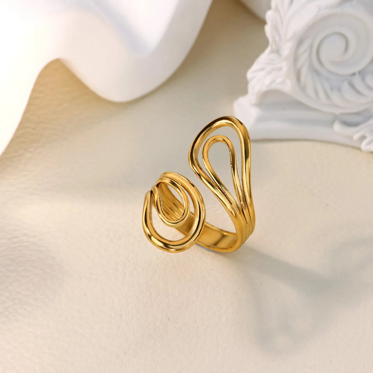 Vintage Gold Chunky Open Ring for Women – Stainless Steel Geometric Band