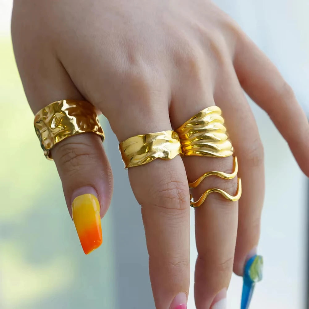 Vintage Gold Chunky Open Ring for Women – Stainless Steel Geometric Band