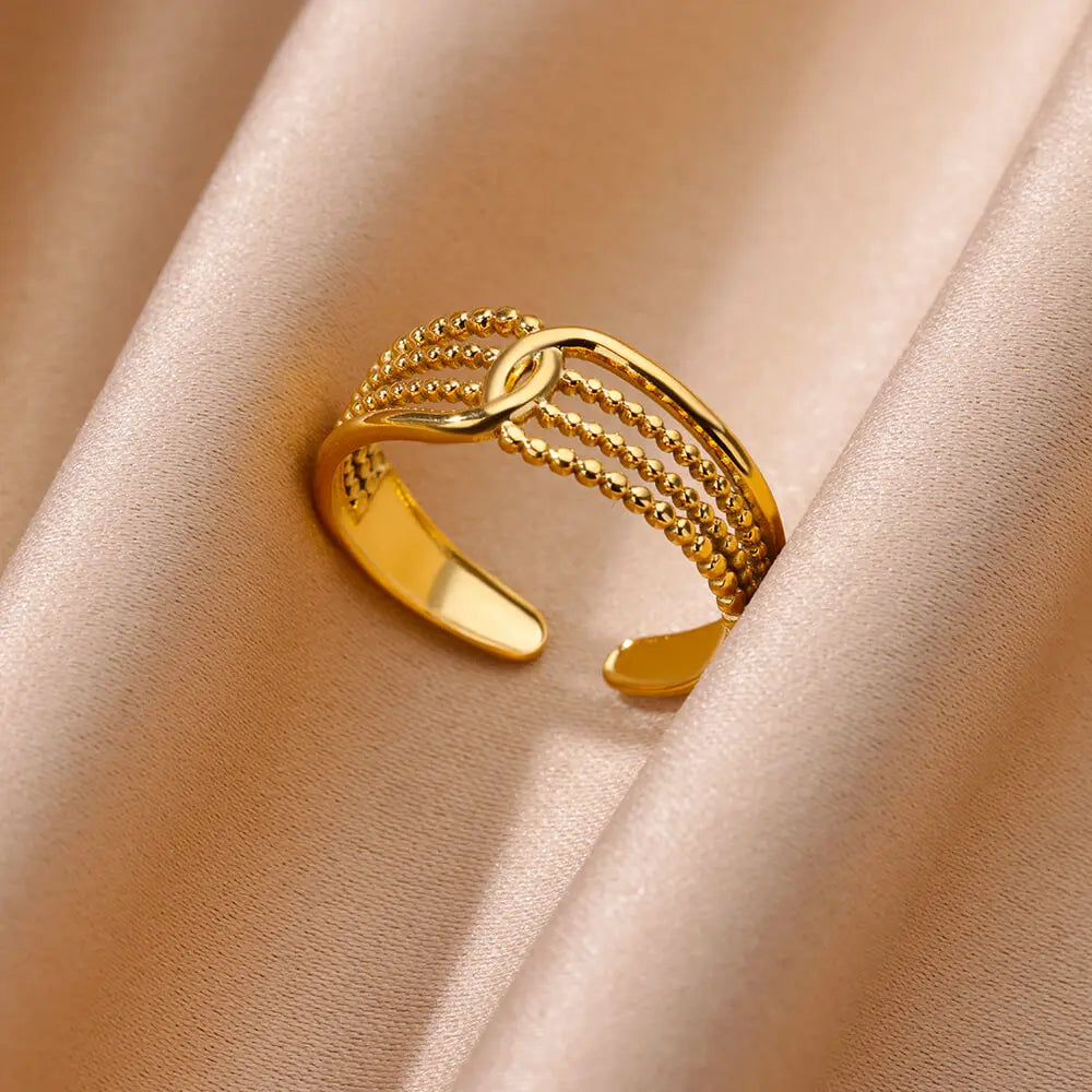 Vintage Gold Chunky Open Ring for Women – Stainless Steel Geometric Band