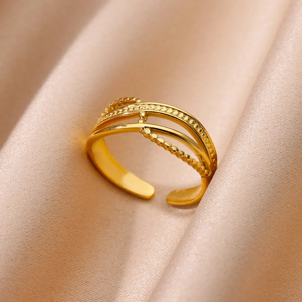 Vintage Gold Chunky Open Ring for Women – Stainless Steel Geometric Band