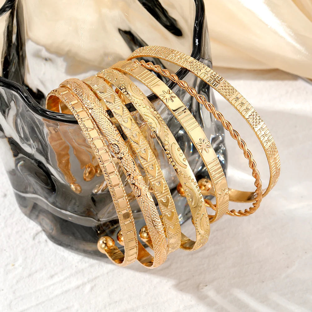 Punk Gold Heart Bracelet Set (7PCS) – Streetwear Open Bangles for Women