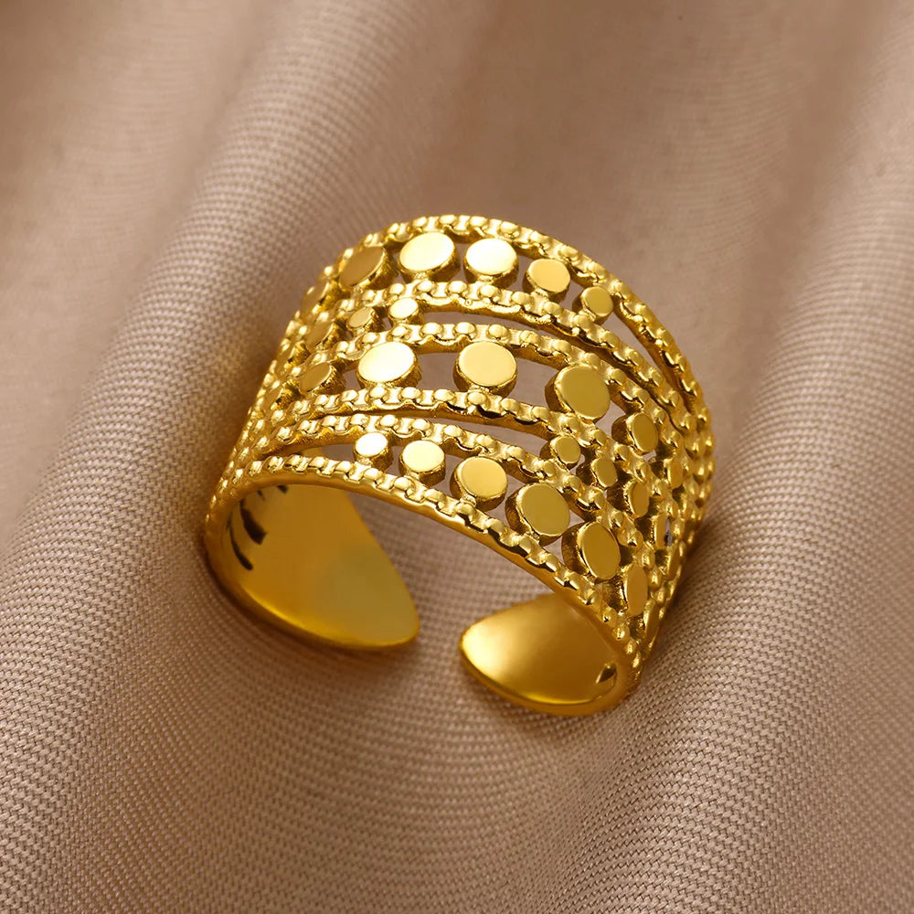 Vintage Gold Chunky Open Ring for Women – Stainless Steel Geometric Band