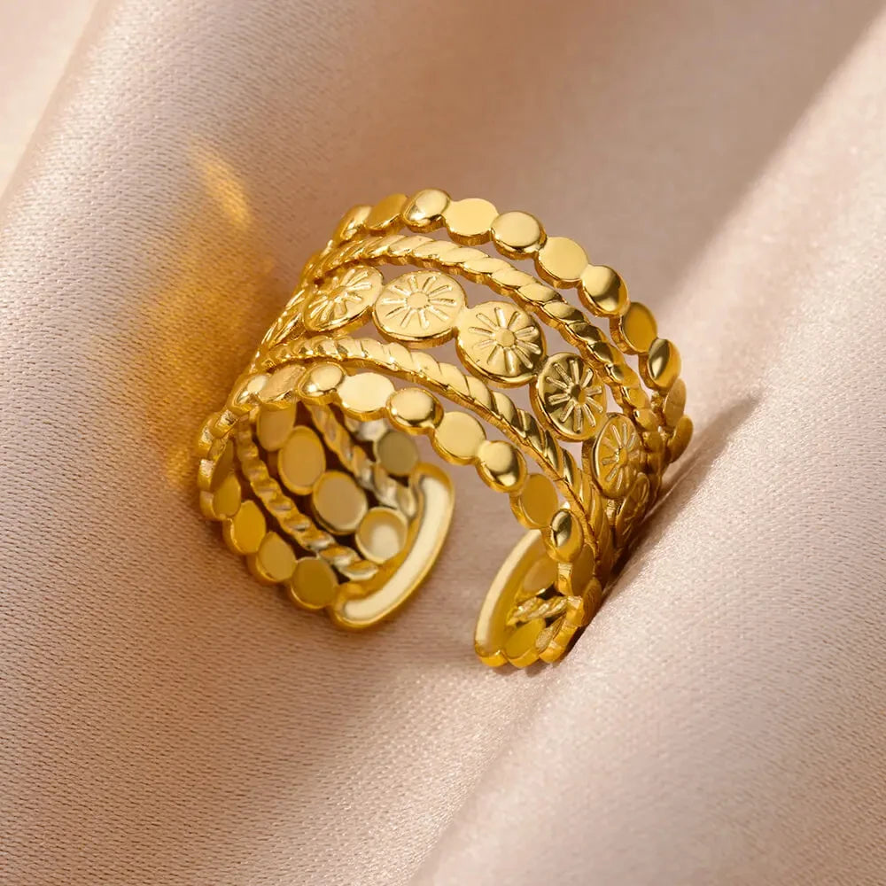 Vintage Gold Chunky Open Ring for Women – Stainless Steel Geometric Band