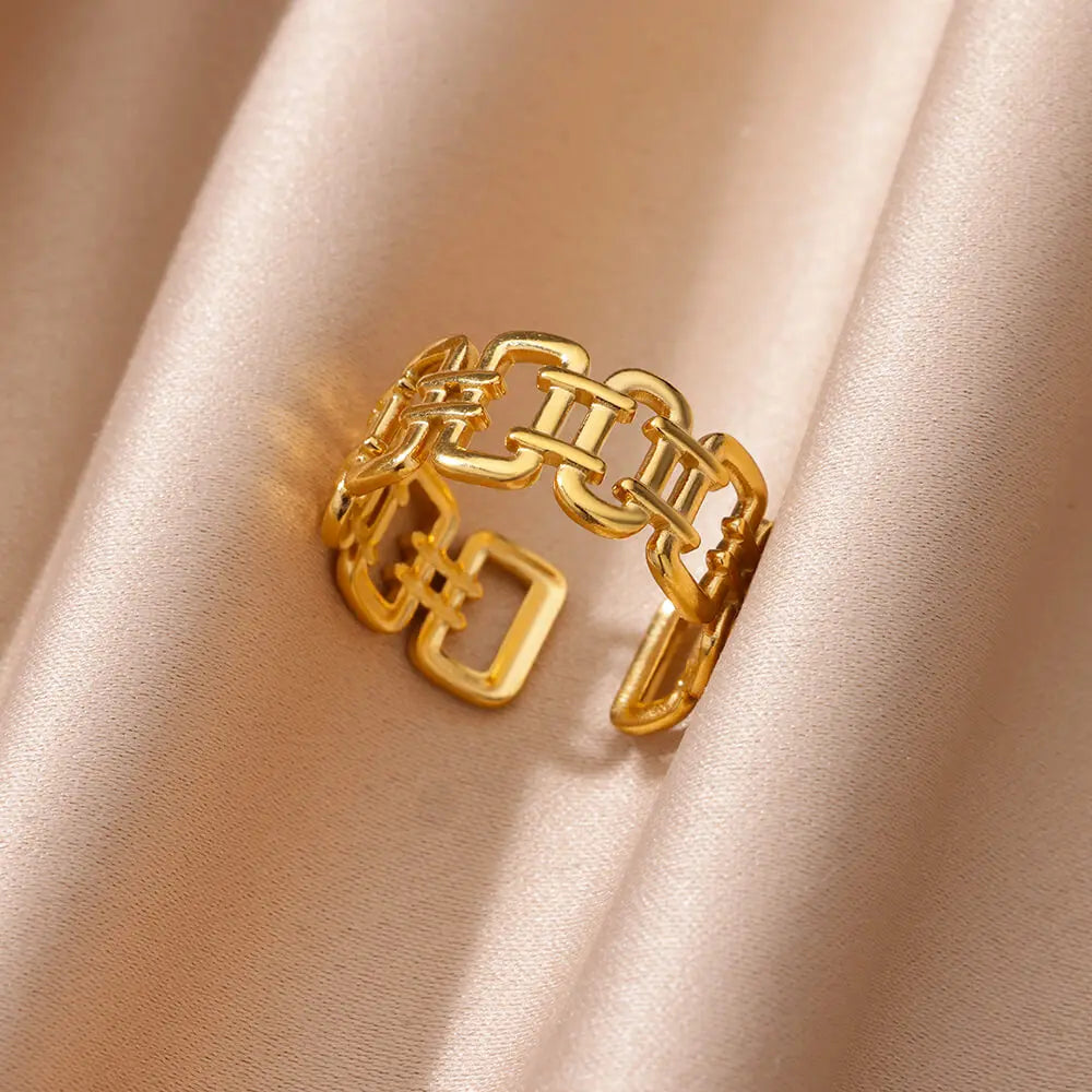 Vintage Gold Chunky Open Ring for Women – Stainless Steel Geometric Band