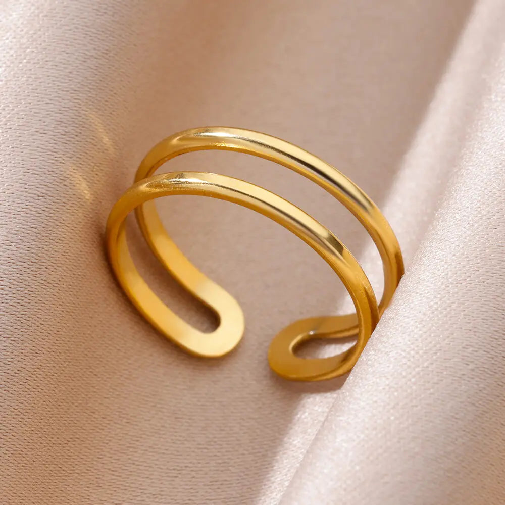 Vintage Gold Chunky Open Ring for Women – Stainless Steel Geometric Band
