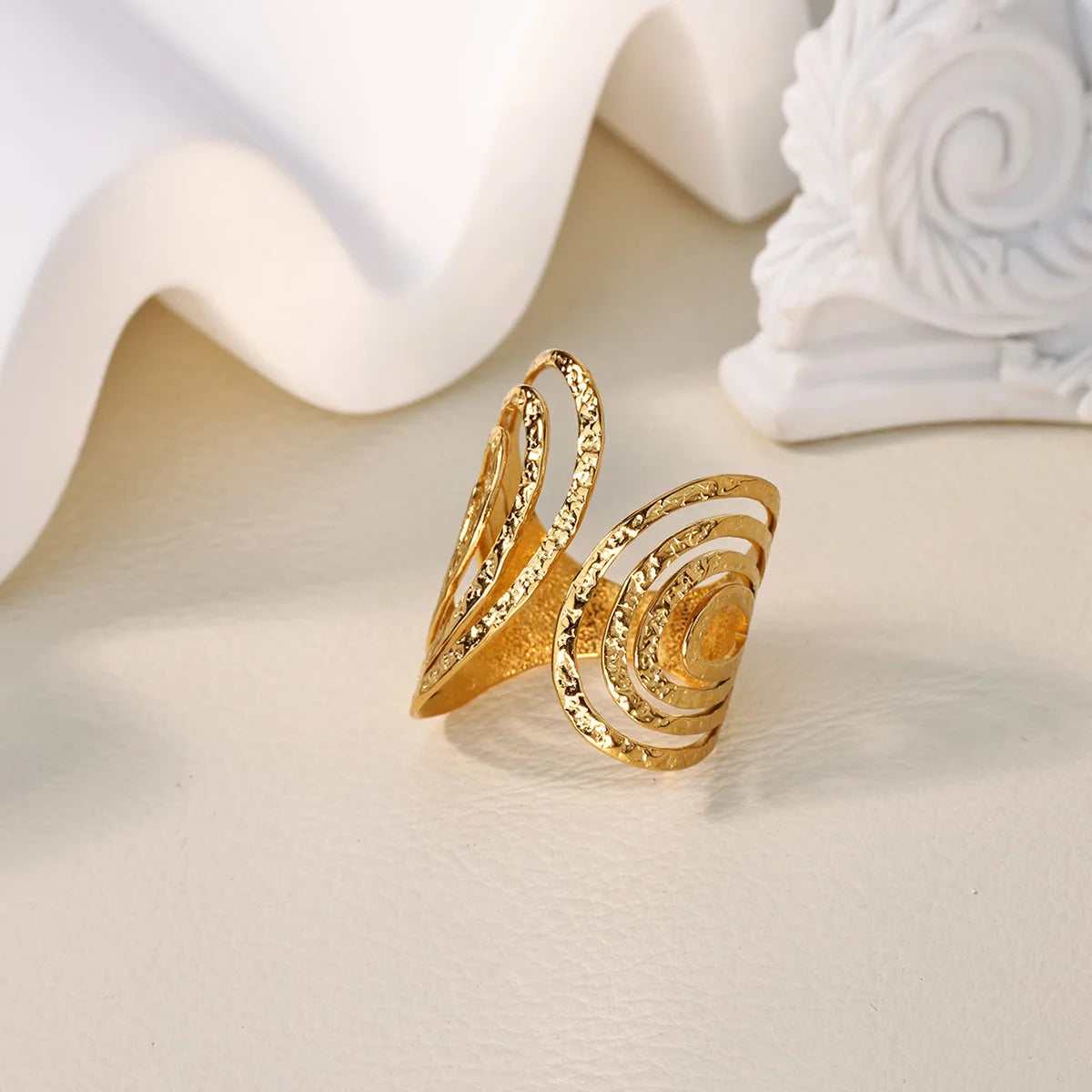 Vintage Gold Chunky Open Ring for Women – Stainless Steel Geometric Band