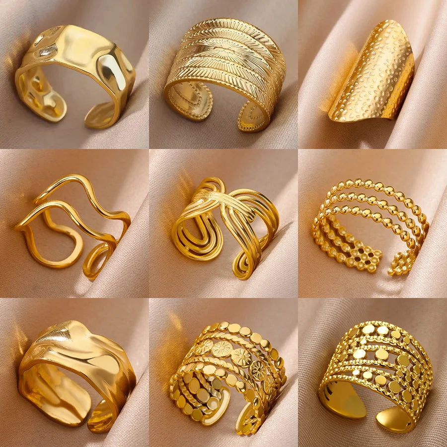 Vintage Gold Chunky Open Ring for Women – Stainless Steel Geometric Band