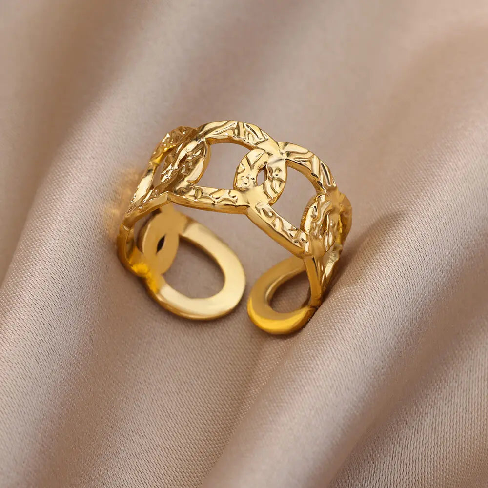 Vintage Gold Chunky Open Ring for Women – Stainless Steel Geometric Band