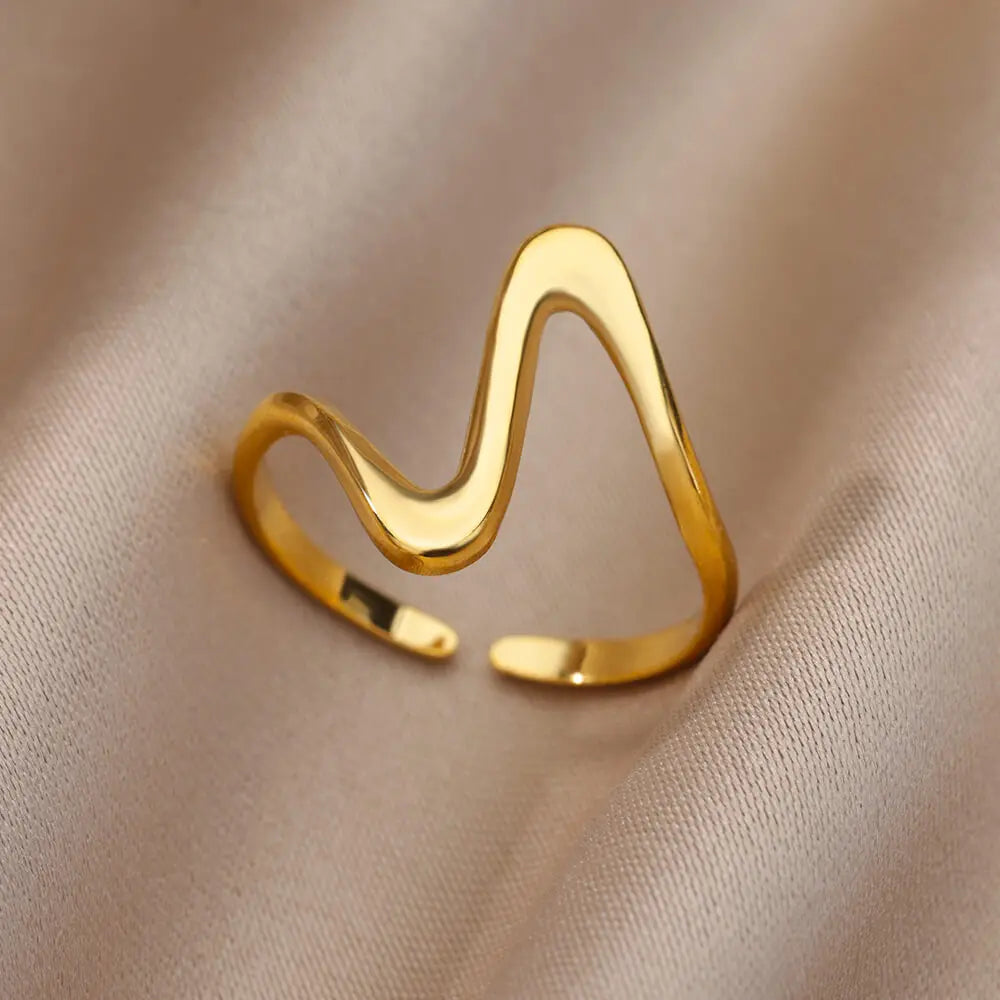 Vintage Gold Chunky Open Ring for Women – Stainless Steel Geometric Band