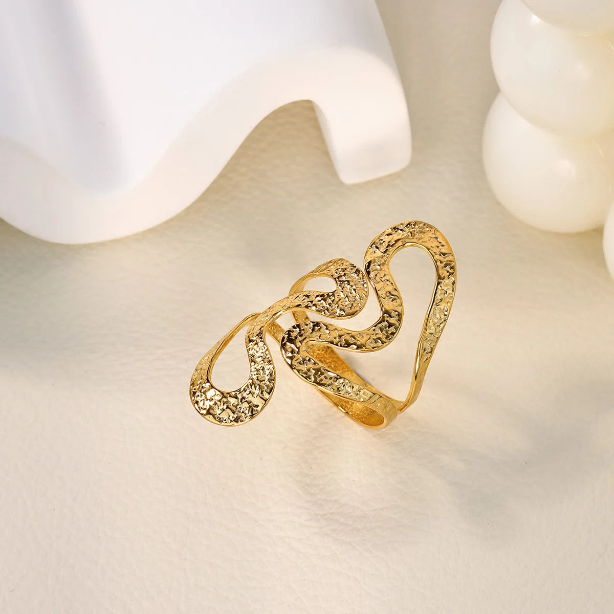 Vintage Gold Chunky Open Ring for Women – Stainless Steel Geometric Band