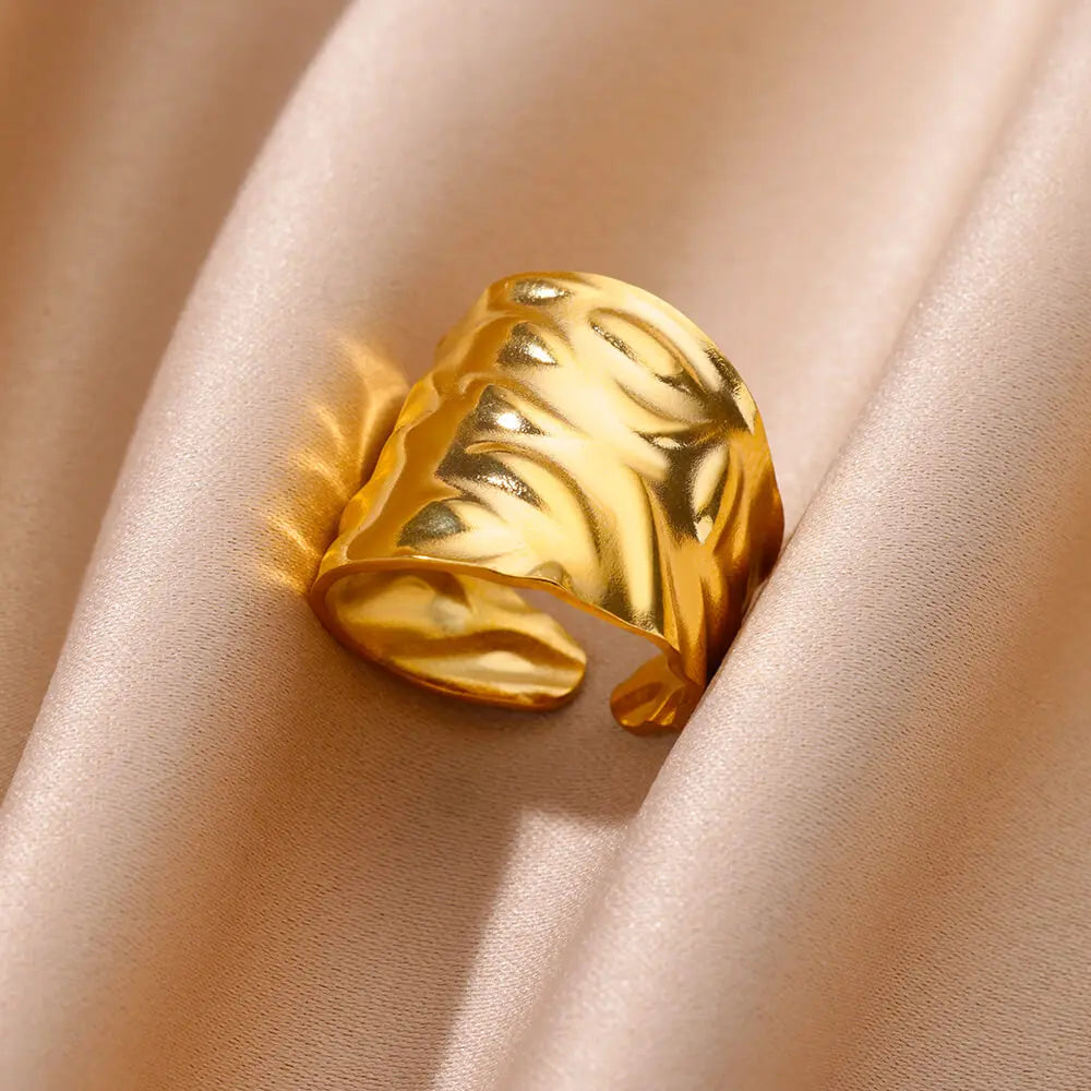 Vintage Gold Chunky Open Ring for Women – Stainless Steel Geometric Band