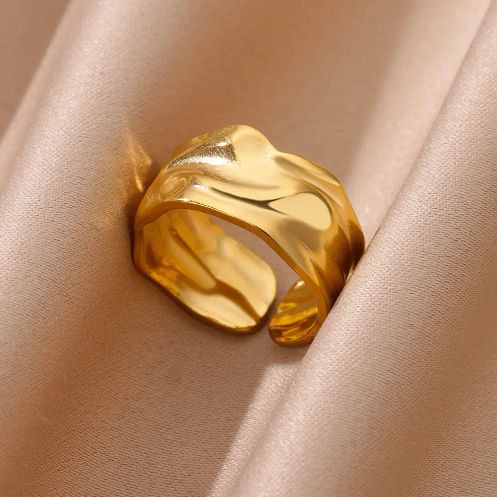 Vintage Gold Chunky Open Ring for Women – Stainless Steel Geometric Band