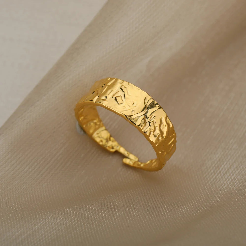 Vintage Gold Chunky Open Ring for Women – Stainless Steel Geometric Band