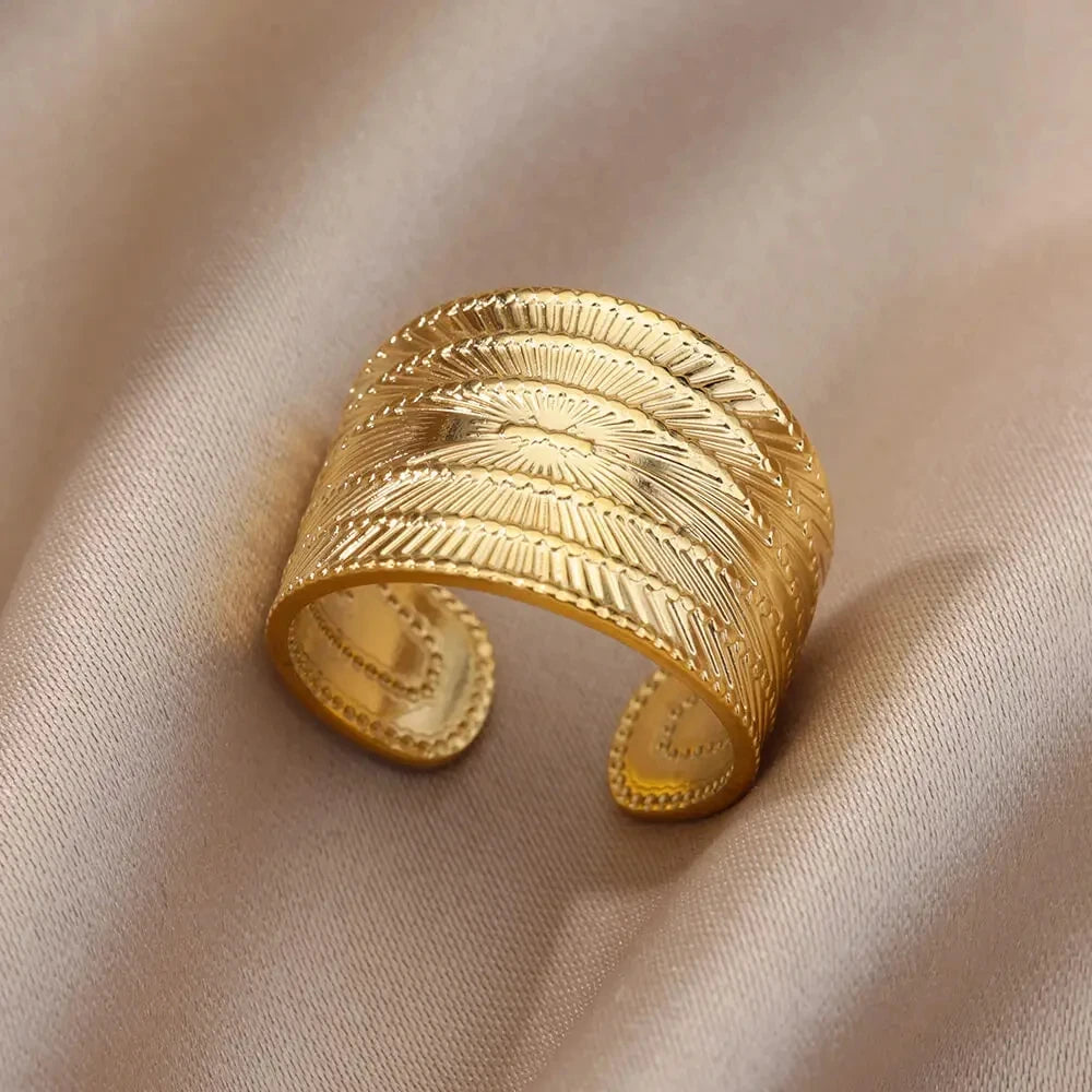 Vintage Gold Chunky Open Ring for Women – Stainless Steel Geometric Band