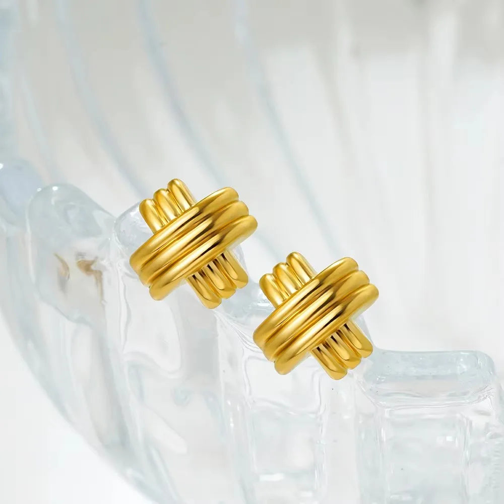 Vintage Gold Knot Earrings – Textured Stainless Steel Studs