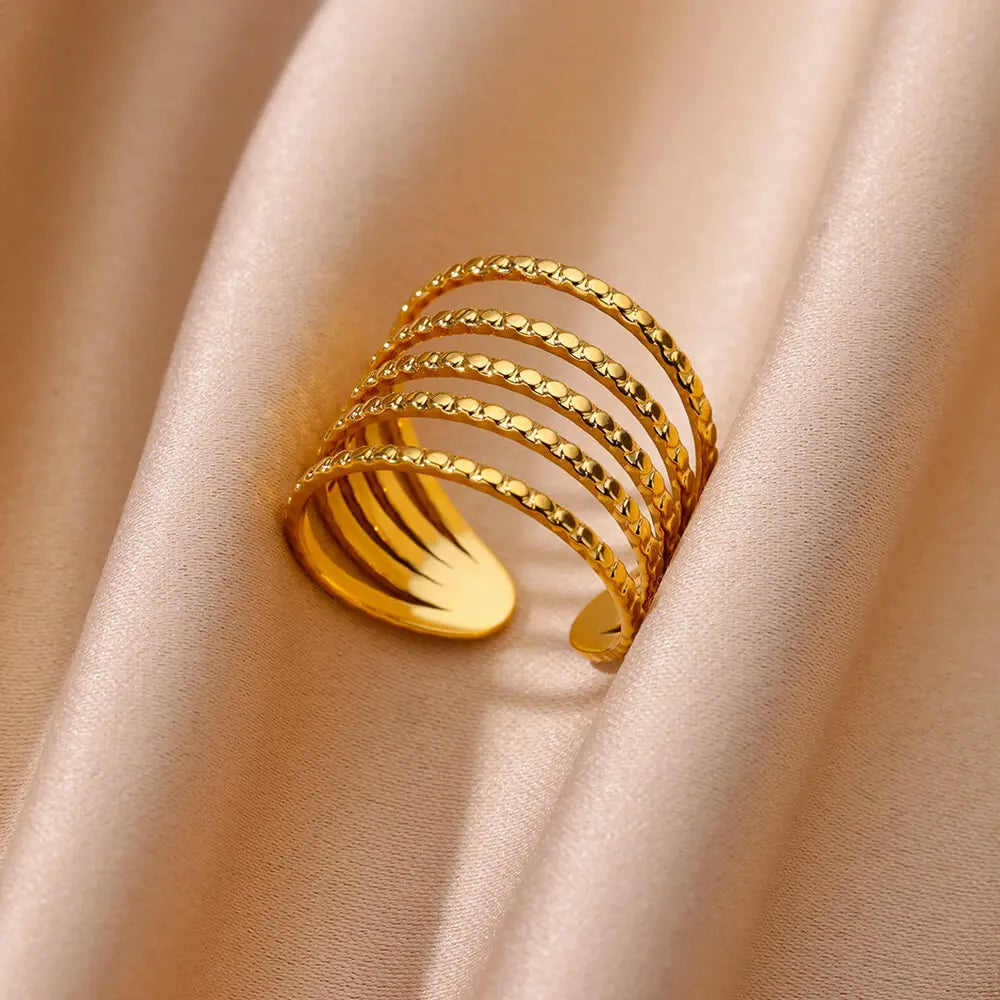 Vintage Gold Chunky Open Ring for Women – Stainless Steel Geometric Band