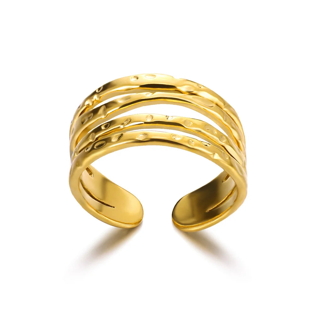Vintage Gold Chunky Open Ring for Women – Stainless Steel Geometric Band