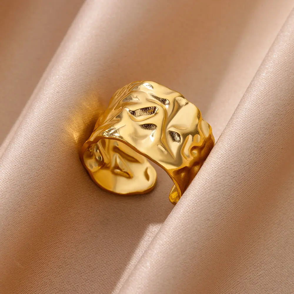 Vintage Gold Chunky Open Ring for Women – Stainless Steel Geometric Band
