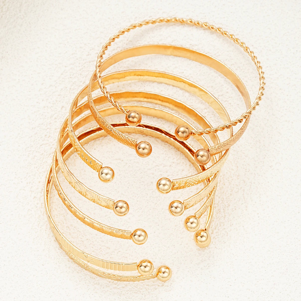Punk Gold Heart Bracelet Set (7PCS) – Streetwear Open Bangles for Women