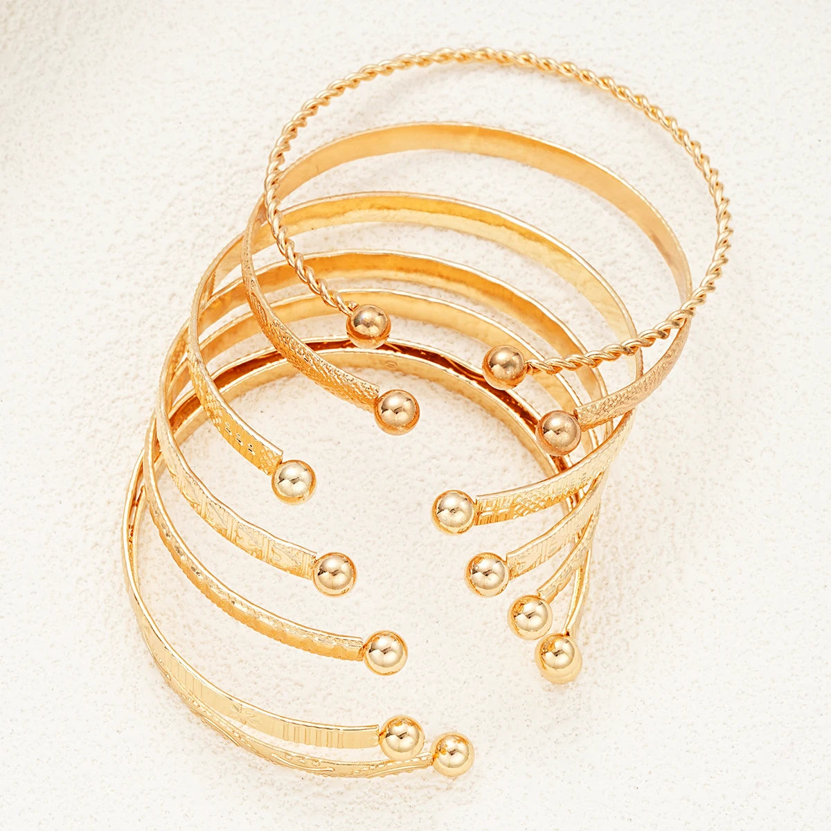 Punk Gold Heart Bracelet Set (7PCS) – Streetwear Open Bangles for Women