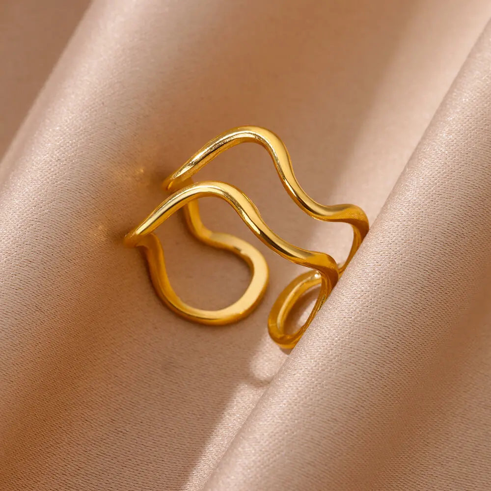 Vintage Gold Chunky Open Ring for Women – Stainless Steel Geometric Band